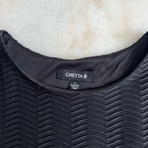 DEAL! $20! Chetta B Textured Black Dress Scoop Fit Flare Flirty Knee Length - Picture 3 of 7